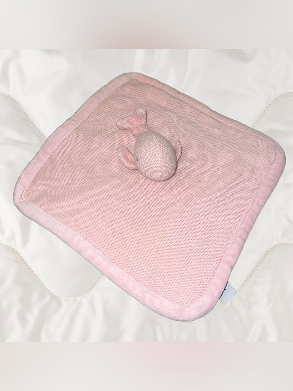 Peacock Alley Whale Baby Lovey Security Blanket Plush Knit Light Pink